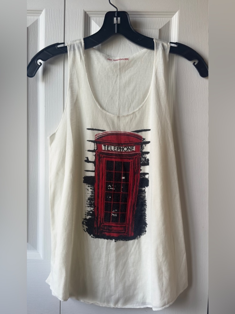 SM Wardrobe Retro Graphic Telephone Booth Tank Top - White with Red Print